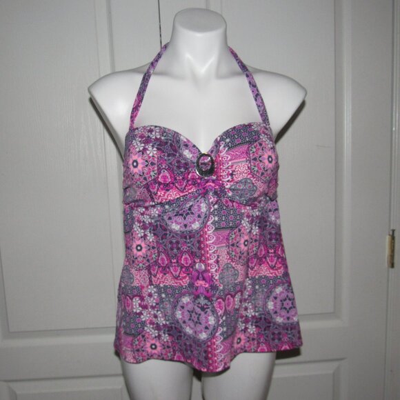 Lascana for Venus Pink Purple Paisley Halter Tankini Swim Top Size 14 Boho Beach - Picture 1 of 5